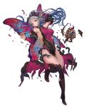  1girl bangs bare_shoulders boots breasts dress fairy_wings fire_emblem fire_emblem_heroes grey_hair hair_ornament highres large_breasts long_hair official_art pelvic_curtain plumeria_(fire_emblem) pointy_ears red_eyes shiny shiny_clothes shiny_hair shiny_skin sleeveless solo thigh_boots thighhighs thorns tied_hair transparent_background wings yoshiku_(oden-usagi) 