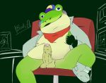  2020 amphibian anthro balls belly el_booki erection frog green_body humanoid_hands humanoid_penis male nintendo nipples overweight overweight_male penis sitting slippy_toad solo star_fox video_games 
