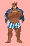  2020 anthro belly brown_body brown_fur clothing fur humanoid_hands juuichi_mikazuki kemono male mammal morenatsu navel overweight overweight_male solo underwear ursid 馬賽克 