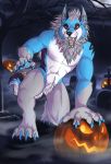  @winterwolf7 canid canine canis chest_tuft food fruit halloween holidays male mammal moon night orange_eyes outside plant pumpkin solo tree tuft were werecanid werecanine werewolf winter wolf 