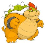  anthro belly bodily_fluids bowser bracelet chubby_cheeks claws hair hi_res horn jewelry koopa male mario_bros mostly_nude nintendo obese obese_male overweight overweight_male red_hair scalie shell simple_background solo spiked_bracelet spiked_shell spikes standing sweat sweatdrop toe_claws video_games white_background zephy_full 