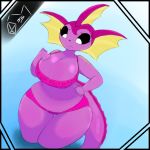  2019 anthro artesjsc big_breasts black_nose black_sclera bottomwear breasts clothed clothing dark_sclera digital_media_(artwork) eeveelution female hand_on_breast huge_thighs looking_at_breasts mammal nintendo panties pink_body pink_bra pink_clothing pink_panties pink_skin pink_underwear pok&eacute;mon pok&eacute;mon_(species) shiny_pok&eacute;mon simple_background solo thick_thighs underwear vaporeon video_games white_eyes wide_hips 