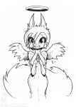  anthro black_and_white buckteeth clothed clothing conditional_dnp dress eurasian_red_squirrel feathered_wings feathers female fully_clothed hair halo jollyjack mammal monochrome rodent scarlet_(sequential_art) sciurid sequential_art smile solo teeth tree_squirrel webcomic wings 