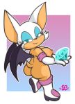  anthro big_breasts big_butt boots breasts butt chaos_emerald chiropteran clothing convenient_censorship female footwear fur gloves hair handwear holding_object legwear looking_at_viewer mammal nipples nude rouge_the_bat runeechan smile solo sonic_the_hedgehog_(series) teal_eyes video_games wings 