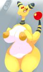  2019 ampharos anthro areola artesjsc barely_visible_genitalia barely_visible_pussy big_breasts breasts digital_media_(artwork) female huge_breasts mammal nintendo nipples nude open_mouth pok&eacute;mon pok&eacute;mon_(species) pussy red_eyes sassy solo video_games white_belly white_body wide_hips yellow_areola yellow_body yellow_nipples 