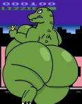  atari big_breasts big_butt breasts butt butt_focus city dinosaur eyelashes female green_body green_scales human lizzie_(rampage) looking_back macro mammal missingno-54 rampage_(game) reptile retro scales scalie screencap screencap_background size_difference 