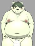  2020 anthro balls belly blush censored humanoid_hands kemono male mammal menmen_kesinn moobs navel nipples one_eye_closed overweight overweight_male penis simple_background solo ursid wink 
