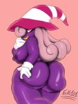  big_breasts big_butt breasts butt butt_grab clothing convenient_censorship echi101 female ghost hair hand_on_butt hat headgear headwear humanoid looking_back mario_bros nintendo nipples not_furry paper_mario pink_background pink_eyes pink_hair presenting presenting_hindquarters shadow_siren simple_background smile solo spirit thick_thighs video_games vivian_(mario) wide_hips 