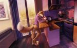  anthro bottomless butt canid canine clothed clothing digital_media_(artwork) dustfox92 fox kitchen looking_at_vieweren lostspotschee male mammal partially_clothed solo 