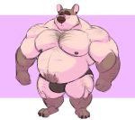  2019 anthro belly big_muscles black_claws black_nipples black_nose body_hair brown_body brown_fur bulge canid canine canis chest_hair claws clothed clothing domestic_dog ear_piercing eyebrows fur huge_muscles lizard_soup looking_at_viewer male mammal multicolored_body multicolored_fur musclegut muscular muscular_male nipples overweight overweight_male pecs piercing pubes solo standing tan_body tan_fur thick_eyebrows topless two_tone_body two_tone_fur underwear_only 