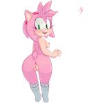  amy_rose anus bent_over blush breasts eulipotyphlan female hedgehog hexvoid looking_at_viewer looking_back mammal nude presenting pussy simple_background smile solo sonic_the_hedgehog_(series) white_background 