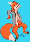  canid canine fox krazyal male mammal masturbation open_mouth penis simple_background 