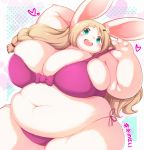  &lt;3 4_fingers anthro belly big_breasts blush bra breasts buckteeth clothing deep_navel female fingers fur hair hi_res kemono lagomorph leporid long_hair looking_at_viewer mammal navel obese open_mouth overweight overweight_female panties rabbit radiowave solo teeth underwear white_body white_fur 