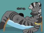  anthro ask_bottom_armor bed dialogue equid equine fan_character furniture lefthighkick male mammal muscular muscular_male my_little_pony nude penis zebra 