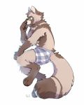  2020 anthro asnkemono asnnonaka brown_body brown_fur canid canine clothing eyewear fur glasses green_eyes male mammal raccoon_dog simple_background solo tanuki underwear white_background 