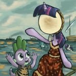  2012 album_cover boat bonbon_(mlp) clothing cover derkrazykraut dragon dress drumhead equid equine friendship_is_magic green_eyes horn horse lyra_heartstrings_(mlp) mammal my_little_pony neutral_milk_hotel painting pony shirt spike_(mlp) star swimming t-shirt topwear twilight_sparkle_(mlp) unicorn vehicle 