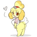  &lt;3 &lt;3_eyes animal_crossing anthro big_breasts big_butt breasts butt canid canine canis clothed clothing convenient_censorship domestic_dog female fur hair isabelle_(animal_crossing) looking_at_viewer looking_back mammal nintendo open_mouth partially_clothed presenting presenting_hindquarters runeechan shih_tzu shirt short_stack simple_background smile solo standing teeth thick_thighs tongue topwear toy_dog video_games white_background yellow_body yellow_fur 
