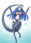  alien alien_(movie) blue_hair breasts edo_tatsuki large_breasts long_hair nipples personification red_eyes solo tail thighhighs xenomorph 