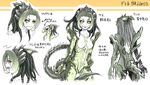  aliens_vs_predator character_sheet claws fangs hairlocs ikd monster_girl no_nipples partially_translated personification predalien sketch smile tail translation_request xenomorph yellow_eyes 