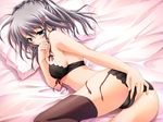  akane-iro_ni_somaru_saka ass bed black_bra black_panties blue_eyes blush bow bow_bra bra clothed_masturbation game_cg izumi_tsubasu katagiri_yuuhi lingerie long_hair lying masturbation masturbation_through_clothing non-web_source on_bed panties pillow side-tie_panties silver_hair solo thighhighs underwear underwear_only untied untied_panties 