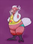  ambiguous_gender anthro avian beak belly bird clothed clothing cockatoo eyes_closed feathers galah hand_on_cheek midriff open_beak open_mouth open_smile overweight overweight_ambiguous parrot pink_body pink_feathers smile solo standing steampossum talons thick_thighs 