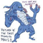  3_penises abs amphibian anthro balls big_muscles blue_balls blue_body blue_penis blue_scales blue_skin bodily_fluids dialogue erection fish fizz_(lol) green_eyes hi_res holding_penis huge_muscles humanoid_penis humor league_of_legends long_penis male manly marine membrane_(anatomy) multi_penis muscular nipples nude open_mouth pecs penis pseudo_hair riot_games scales scalie simple_background solo standing sweat tentacle_hair tentacles text unknown_artist unusual_genitals unusual_penis vein veiny_penis video_games webbed_feet what white_background why yordle 