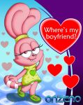  &lt;3 anthro bottomwear cartoon_network chowder_(series) clothed clothing english_text felid female fur hand_on_face lagomorph leporid looking_at_viewer male mammal onzeno panini_(chowder) panties pink_body pink_eyes pink_fur rabbit shirt smile solo standing teeth text topwear underwear young 
