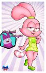  anthro bottomwear cartoon_network chowder chowder_(series) clothed clothing dialogue domestic_cat duo english_text felid feline felis female female_focus hybrid lagomorph leporid looking_at_viewer male male/female mammal onzeno open_mouth panini_(chowder) panties pink_body pink_eyes rabbit shirt smile standing teeth text thick_thighs tongue topwear underwear young 