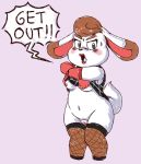  angry animal_crossing bodily_fluids breasts clothing embarrassed female fishnet lagomorph leporid mammal navel nintendo nipples pussy rabbit solo sweat text tiffany_(animal_crossing) video_games 