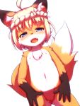  ahoge anthro asian_clothing blonde_hair blue_eyes blush bulge canid canine chest_tuft clothed clothing cub east_asian_clothing fox fundoshi fur hair hi_res japanese_clothing kasasagi kemono male mammal multicolored_body multicolored_fur nipples open_mouth orange_body orange_fur short_hair simple_background solo topless tuft underwear white_background white_body white_fur young 