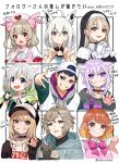  absurdres ahoge akatsuki_clara animal_ear_fluff animal_ears apron backwards_hat bandages bangs bare_shoulders baseball_cap black_choker black_collar black_hair black_headwear black_hoodie black_jacket blonde_hair blue_eyes blue_hoodie blue_neckwear blush bow bowtie braid brown_eyes brown_hair bunny_hair_ornament cardigan_vest cat_ears cat_girl character_name choker claws closed_mouth collar collarbone copyright_name detached_sleeves dog_ears fingerless_gloves food food_on_face fox_ears fox_girl fox_shadow_puppet gloves gradient_hair green_bow green_eyes green_gloves green_hair grid grin habit hair_between_eyes hair_ornament hairclip half_gloves hat highres hololive hood hood_down hoodie jacket kanae_(nijisanji) kmnz kousaka_(mzm) light_brown_hair long_hair long_sleeves looking_at_viewer mc_lita mole mole_under_mouth monsterz_mate multicolored_hair nail_polish natori_sana nekomata_okayu nijisanji nun nurse_cap open_clothes open_hoodie open_mouth orange_eyes orange_hair palette_project pink_apron pink_bow pink_cardigan pink_headwear pink_neckwear print_shirt puffy_short_sleeves puffy_sleeves purple_eyes purple_hair red_eyes red_nails rice rice_on_face roto_(nijisanji) sana_channel shirakami_fubuki shirt short_hair short_sleeves silver_hair simple_background single_braid sister_cleaire smile stuffed_animal stuffed_cat stuffed_toy twitter_username two_side_up upper_body virtual_youtuber white_background white_gloves white_hair white_headwear white_shirt yuni_(yuni_channel) yuni_channel yuu_(higashi_no_penguin) 