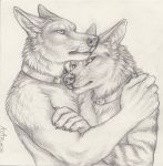  2020 5_fingers anthro canid canine collar duo fingers fur male mammal nude rukis traditional_media_(artwork) 