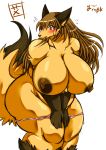  2019 anthro areola big_breasts blush bodily_fluids breasts brown_hair canid canine cleavage clothed clothing covering covering_crotch covering_self female fox fur hair mammal mostly_nude nipples open_mouth red_eyes simple_background solo standing sweat tan_body tan_fur thick_thighs undressing white_background wide_hips ymbk 