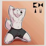  2020 anthro biped black_clothing black_underwear bulge canid canine canis clothed clothing eyeball6300_(chiv) fur hands_behind_head male mammal muscular partially_clothed solo underwear white_body white_fur wolf 