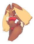  2019 ambiguous_gender anthro big_butt biped black_sclera blonde_eyebrows bra brown_body brown_fur butt clothed clothing eyebrows female fur hand_on_butt lagomorph lingerie long_ears lopunny mammal nintendo one_eye_closed open_mouth open_smile panties pink_nose pok&eacute;mon pok&eacute;mon_(species) red_clothing red_eyes ruw_ruler short_tail simple_background small_nose small_waist smile solo standing thick_eyebrows thick_thighs underwear video_games white_background wink yellow_body yellow_ears yellow_fur 
