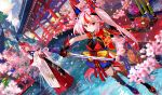  cherry_blossoms flowers fuji_choko japanese_clothes original sword waifu2x weapon 