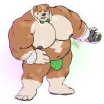  5_fingers 5_toes anthro belly black_nipples black_nose blush bow_tie brown_body brown_fur bulge bulldog canid canine canis claws clothed clothing cuff_links domestic_dog fingers fur green_eyes looking_at_viewer male mammal mastiff megawaffle_(artist) molosser multicolored_body multicolored_fur muscular muscular_male nipples one_eye_closed overweight overweight_male pawpads pecs plantigrade simple_background solo standing toes topless two_tone_body two_tone_fur underwear_only white_background white_body white_fur wink 