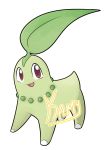  2019 alpha_channel chikorita digital_media_(artwork) feral flora_fauna green_body kamiraexe leaf looking_at_viewer nintendo open_mouth open_smile outline plant pok&eacute;mon pok&eacute;mon_(species) red_eyes simple_background smile solo standing transparent_background video_games watermark 
