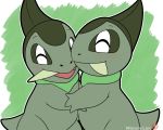  5:4 absurd_res ambiguous_gender axew dragon duo eyes_closed feral hi_res hug nintendo open_mouth pok&eacute;mon pok&eacute;mon_(species) scalie simple_background smile tongue video_games winick-lim 