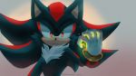  16:9 2018 anthro black_body black_fur chaos_emerald clothing eulipotyphlan fur gem gloves handwear hedgehog hi_res holding_object male mammal red_body red_eyes red_fur shadow_the_hedgehog simple_background solo sonic_the_hedgehog_(series) spacecolonie wallpaper 