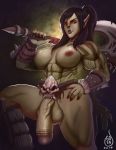  abs biceps big_breasts blizzard_entertainment bodily_fluids breasts grokasha_ironfang gynomorph hi_res humanoid hyper intersex nipples nude orc penis prettyandlethal solo video_games warcraft 