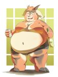  alcohol anthro belly beverage big_belly blush bovid caprine clothed clothing drunk fur goat holding_beverage holding_object hooves horn inushishigami male mammal moobs navel obese obese_male open_mouth open_smile overweight overweight_male shot_glass smile solo standing substance_intoxication tan_body tan_fur thick_thighs topless vodka 