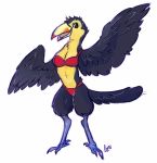  4_toes anisodactyl anthro avian bikini bird breasts clothing female geckozen keel-billed_toucan looking_at_viewer ramphastos scales simple_background solo swimwear toes toucan white_background winged_arms wings 