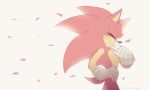  2019 absurd_res alternate_color anthro blush clothing eulipotyphlan eyes_closed flower_petals fur gloves hand_on_hip handwear hedgehog hi_res male mammal petals pink_body pink_fur side_view simple_background smile solo sonic_the_hedgehog sonic_the_hedgehog_(series) spacecolonie white_background 