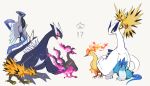  articuno beak claws fire gen_1_pokemon gen_2_pokemon gen_7_pokemon legendary_pokemon looking_at_another lugia moltres open_mouth pokemon pokemon_(creature) red_eyes shadow_lugia simple_background tail talons ytot_335 zapdos 