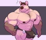  2019 4_fingers abs anthro biceps big_bulge big_muscles black_nipples black_nose bodily_fluids body_hair brown_body brown_fur bulge canid canine canis clothed clothing domestic_dog donovan_(lizard_soup) ear_piercing embarrassed eyebrows fingers fur genital_fluids happy_trail huge_muscles lizard_soup male mammal multicolored_body multicolored_fur muscular muscular_male nipples pecs piercing precum precum_through_clothing precum_through_underwear solo sweat tan_body tan_fur thick_eyebrows topless triceps two_tone_body two_tone_fur underwear underwear_only wet wet_clothing 