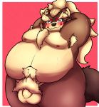  2020 anthro balls belly blush brown_body brown_fur canid canine eyes_closed flaccid fur goemon_(tas) kusosensei male mammal moobs navel nipples overweight overweight_male penis raccoon_dog solo tanuki tokyo_afterschool_summoners video_games 