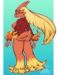  2020 anthro blaziken breasts butt clothed clothing eyewear female female_focus glasses hair hi_res long_hair looking_at_viewer looking_back nintendo partially_clothed pok&eacute;mon pok&eacute;mon_(species) red_eyes side_boob solo_focus video_games whimsydreams 