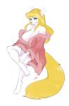  absurd_res animaniacs big_breasts blonde_hair breasts clothing female fur hair hi_res itsa_winter looking_at_viewer mammal minerva_mink mink mustelid musteline pink_nose robe simple_background solo warner_brothers white_body white_fur 