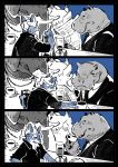  2020 anthro beverage canid canine canis clothing coffee comic common_hippopotamus elephant elephantid foxcyen group hippopotamid mammal necktie proboscidean rhinocerotoid shirt topwear wolf 